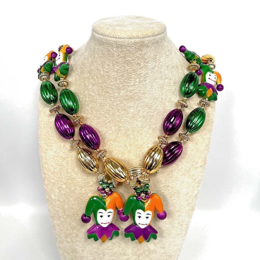 Mardi Gras Court Jester Joker Bead‎ Necklace Carnival Flashy 46" Long Lot of 2